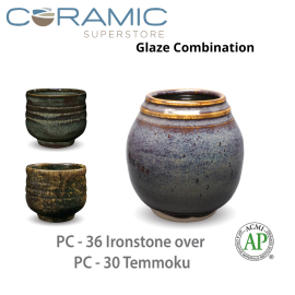 Ironstone PC-36 over Temmoku PC-30 Pottery Cone 5 Glaze Combination